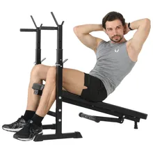 Banco de gimnasio ajustable en múltiples posiciones con estante para mancuernas