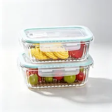 حاوية تخزين طعام زجاجية مستطيلة مخططة لمجموعة 2PCS