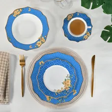 20PCS Ensemble de vaisselle en céramique avec motif floral à bord doré