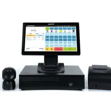 15-Inch Sistema di terminale per ristorante con POS tutto in uno con schermo touch, registratore di cassa con supporto pieghevole