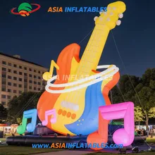 جيتار قابل للنفخ مزود بإضاءة LED، جيتار ملون قابل للنفخ، بالون أداة موسيقية لمهرجان الموسيقى