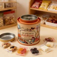 Caixa de Lata Mini para Armazenamento de Lanches com Estampa de Coelho Laranja