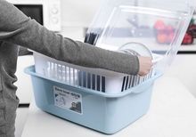 Rack per stoviglie da cucina in plastica retrattile di grande capacità con copertura e vassoio di drenaggio
