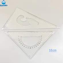 35cm รูปสามเหลี่ยมสำนักงาน 2PCS ชุดไม้บรรทัดพีวีซีพร้อมโปรแทรกเตอร์