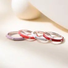 Anelli impilabili in cristallo semplice con placcatura in rodio, anello eterno in smalto rosso, rosa e bianco fatto a mano