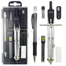 Set di compassi da disegno geometrico in metallo da 6 pezzi, compasso a punte fisse per disegno matematico