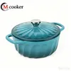 Cast Iron Cooking Pot Ribbed Design Enamel Coated