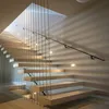 Aangepaste moderne fancy ontwerp glazen leuning houten mono stringer zwevende open treden trap