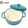 Cast Iron Cooking Pot Ribbed Design Enamel Coated