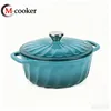 Cast Iron Cooking Pot Ribbed Design Enamel Coated