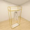 Suportes de roupas personalizados por atacado, suportes de exibição, cabide para roupas, cabide de roupas dourado, suporte de exibição de roupas para loja, suporte de metal montado na parede para boutique