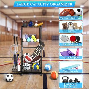 Rolling Metal Storage Rack for Sports Balls