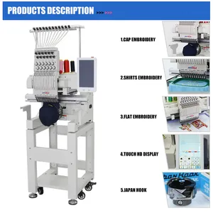 Computerized Automatic 12-Needle High-Speed 1200 Rpm Home Use Cap Embroidery Machine