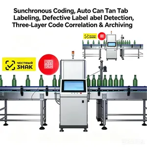 Full Automatic Bottle Case Pallet Traceability Line with Can Pull Tab Data Matrix Labeling Vision Reading Defect Rejection Case Stack Code Data Binding System