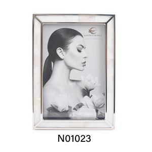 Silver Metal Rectangular Natural Shell Inlay Desktop Decor Picture Frame