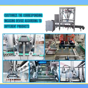 Automatic Box Commercial Packing Machine Line with Robots Stacking and Pallet Strapping Machine