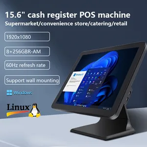 15.6inch POS Terminal Linux Android POS System PC Computer Smart All in One Cash Register Machine Guangdong 80 Printer Barcode Scanner Billing POS Software