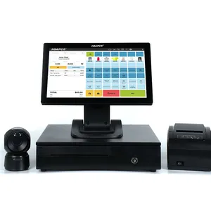 15-Inch Touch Screen All-in-One Restaurant POS Computer Set Folding Stand Cash Register Terminal System