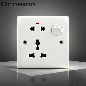White Multi-Socket Panel with Rocker Switch and Red Indicator