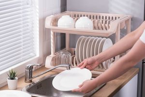 Kitchen Organizer 2-Layer Plastic Dish Rack Multi-Function Dish Storage Rack