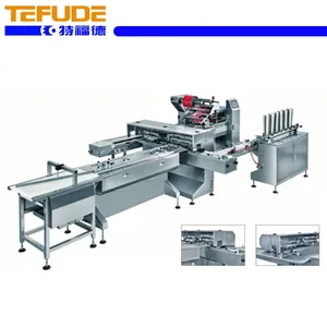 Automatic Food Packing Line, Plastic Tray Feeding & Stacking Pillow Bag Packaging System