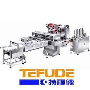 Integrated Food Packing Line with Tray Stacking and Flow Wrapping System