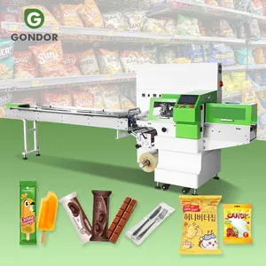 Horizontal Plastic Card Ice Cream Stick Popsicle Rapper Packaging Pillow Pack Puffed Snack Packing Machine