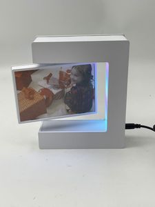E Shape Magnetic Levitation Rotating Floating Photo Frame Display Rack with LED Light