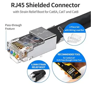 CAT6 Cable RJ45 Pass Through Plug with Strain Relief Boot SFTP/FTP