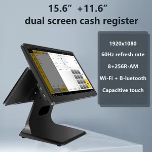 15.6inch Dual Touch Screen POS Terminal Computer Android System Smart PC Cash Register POS Machine Receipt Printer Barcode Scanner Hardware Billing POS Software