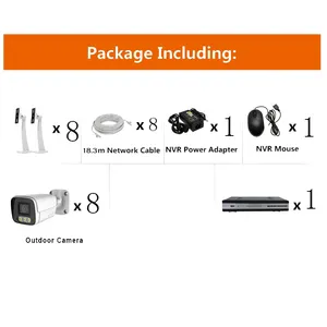 8chs 5MP Full Color Waterproof Bullet Poe IP Camera System