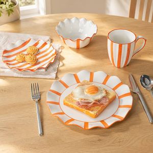 16PCS Ruffled Edge Porcelain Color Red Kitchenware Plates Tableware Ceramic Dinner Set