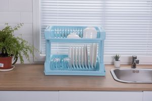 Kitchen Organizer 2-Layer Plastic Dish Rack Multi-Function Dish Storage Rack