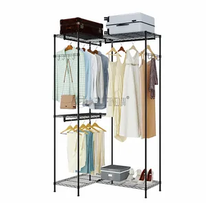 Suporte de roupas em múltiplos níveis, estrutura resistente, guarda-roupa portátil, rack de armazenamento compacto extra grande