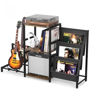 Amazon Wohnzimmer-Wandhalterung Einfaches Gitarren-CD-Aufbewahrungsregal Retro-Mehrschichtiges Magazin- und Plattenspieler-Aufbewahrungsregal