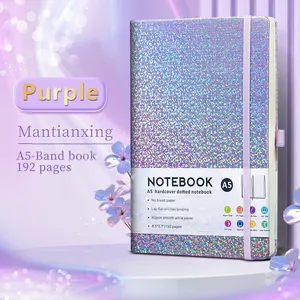 Caderno Iary, Impressão Personalizada de Caderno com Padrão de Estrela em PU com Faixa Elástica e Laço para Caneta, Caderno Personalizado para Uso no Escritório