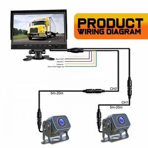7-Zoll-wasserdichtes IP68-Rückfahrmonitor-System mit zwei Kameras für Lkw